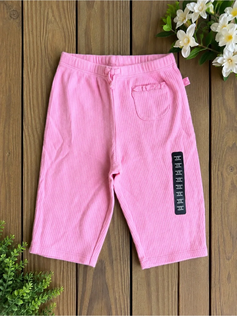 Baby Gap Girls 6-12M Pink Ribbed Pants Ruffle Pocket NWT